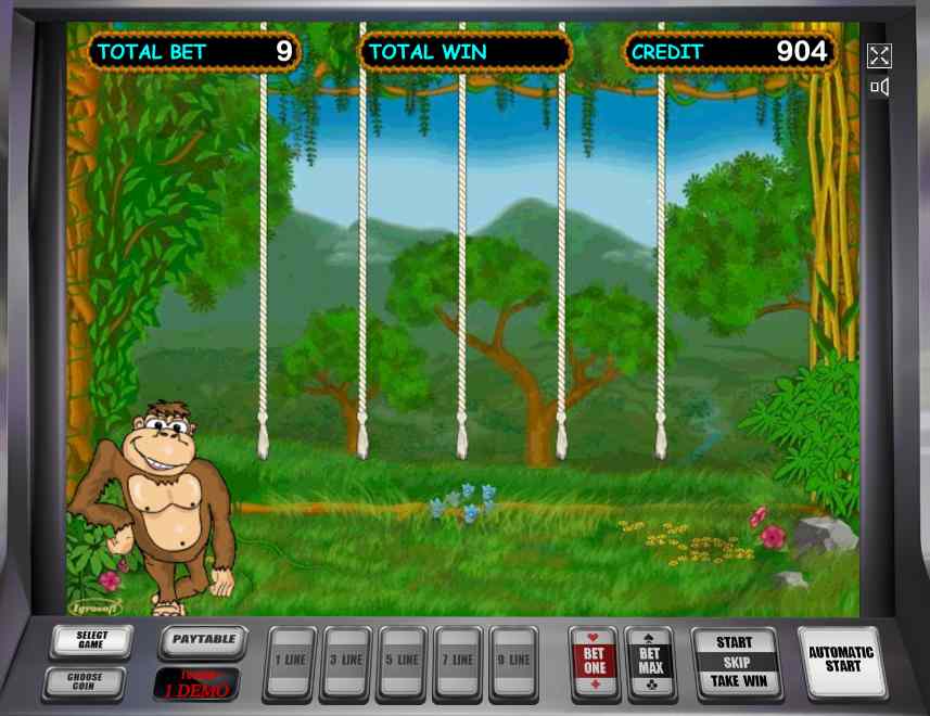 Тематический гейм в автомате Обезьянки Бонусная игра в слоте Crazy Monkey