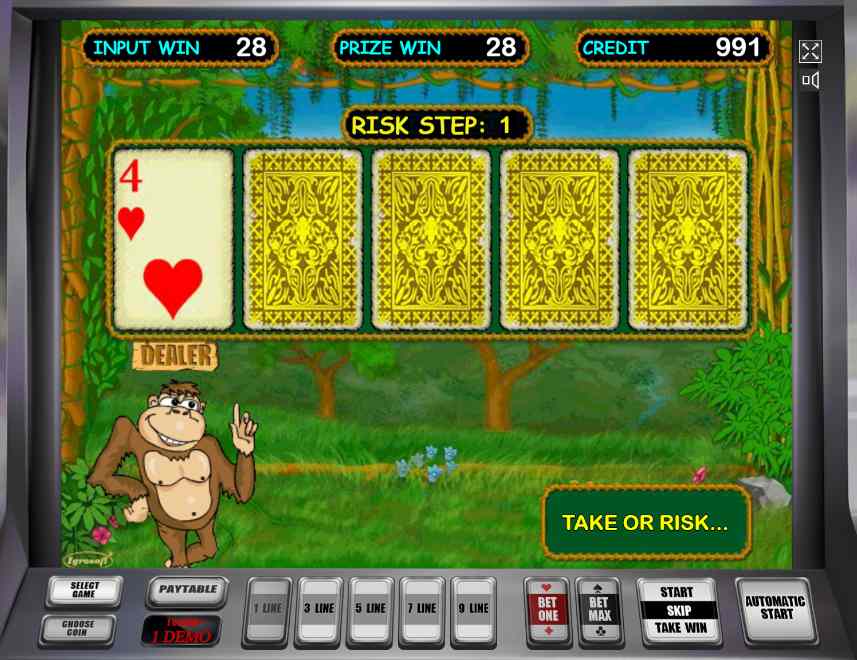 Рискованный раунд в автомате Обезьянки Риск-игра в слоте Crazy Monkey